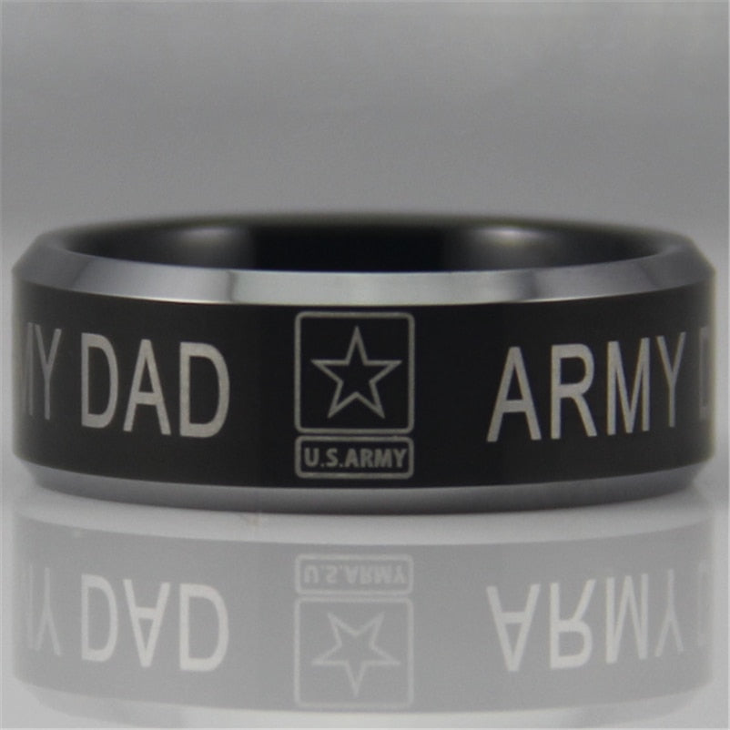 YGK JEWELRY Hot Sales 8MM Military Army Dad Design Men's Black Tungsten Comfort Fit Ring