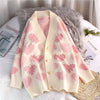 Pink love sweet sweater coat women's new Korean loose pin bead mid long knitted cardigan in autumn and winter of 2019