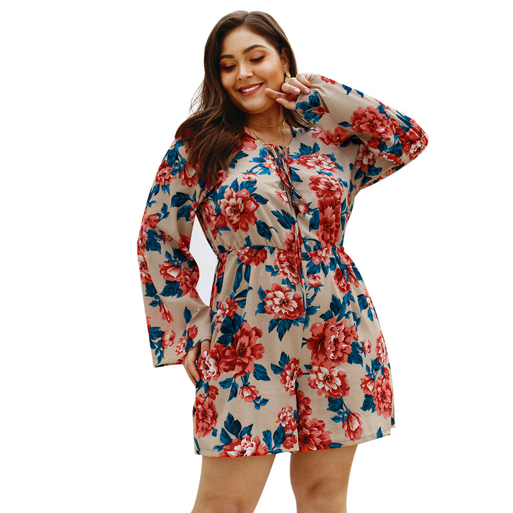 原创设计师2019春夏跨境新品女装亚马逊爆款印花长袖连体裤Original designer 2019 spring/summer cross-border new women's Amazon hot print long-sleeved jumpsuit
