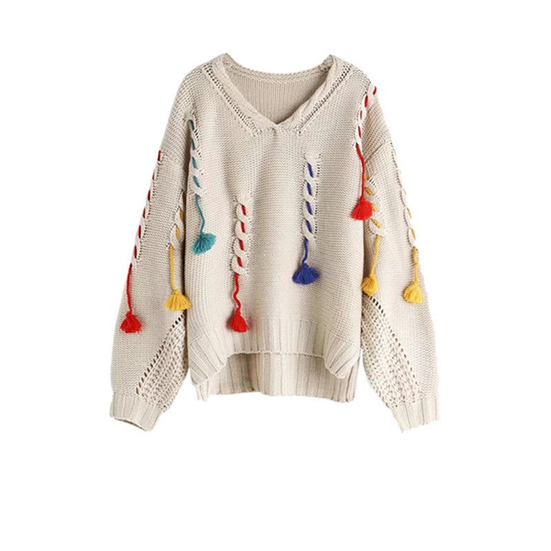 Design tassel lazy style Pullover knitted sweater