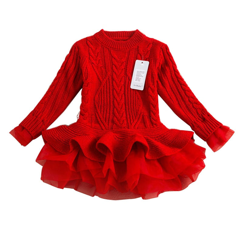 Winter Girls Christmas Dress Wedding Party Dresses Knitted Chiffon Kids Girls Clothes Children Clothing Thick Warm Girl Dresses