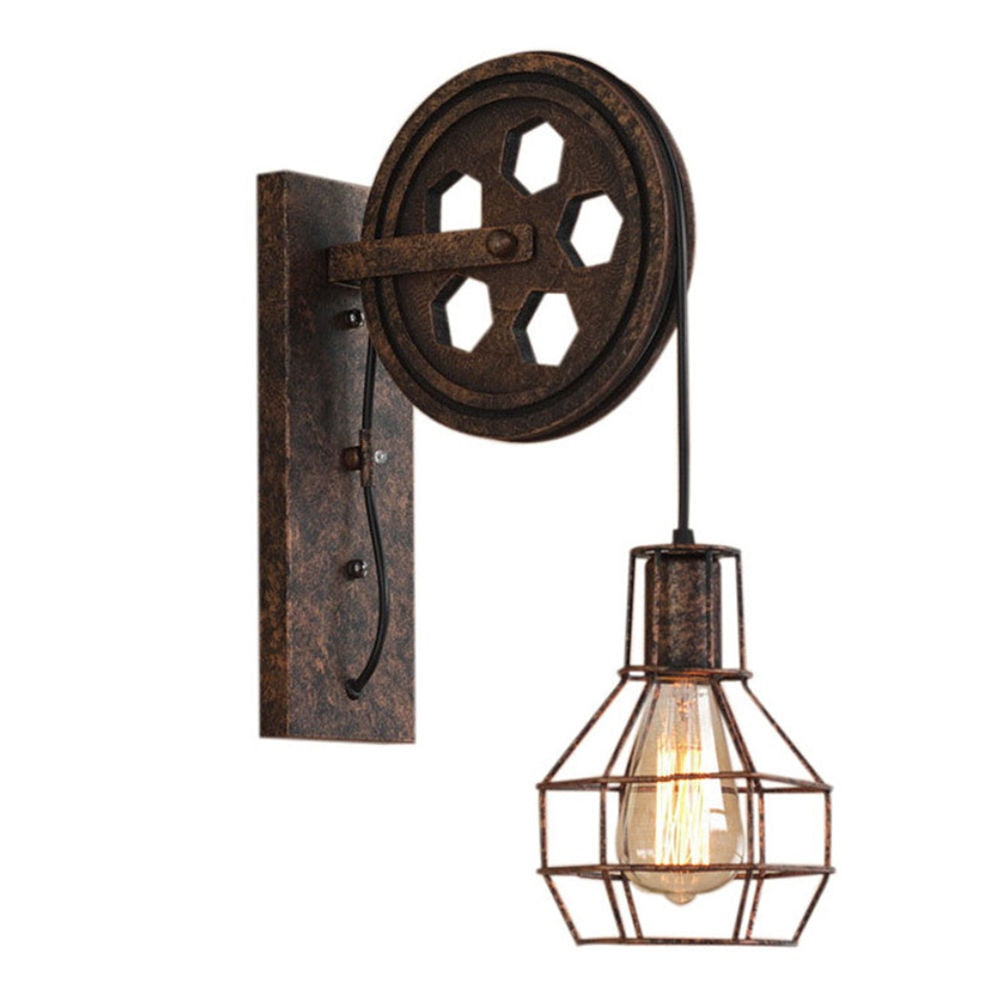 Retro Vintage Wall Light Shade Ceiling Lifting Pulley Industrial Wall Lamp Fixture Iron Loft Cafe Bar Adjustable Sconce Light