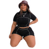 Turtleneck Short Sleeves Shorts Sets Casual Style Plus Size Women Clothing Slim Black Two Piece Set 4xl Wholesale Dropshipping