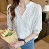 ****SEE PRICEUS/ $15.54 - 16.36/  /US $29.88 - 31.46/  -  (DISCOUNT48% )Women's Shirts Solid Blouses for Women Embroidered Shirt Blouse Women White Hollow Out Half Sleeve Tops Female 2021 Woman Shirts