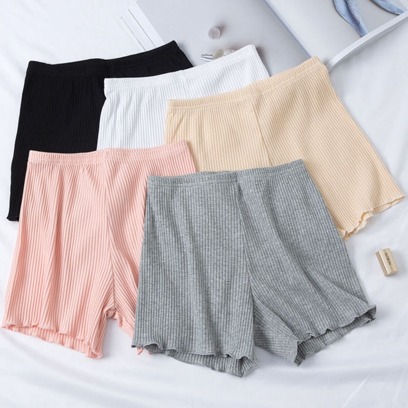 Cotton shorts Ruffled three-point safety pants women's outer wear leggings Thread Ribbed Striped Stretchy Underpants