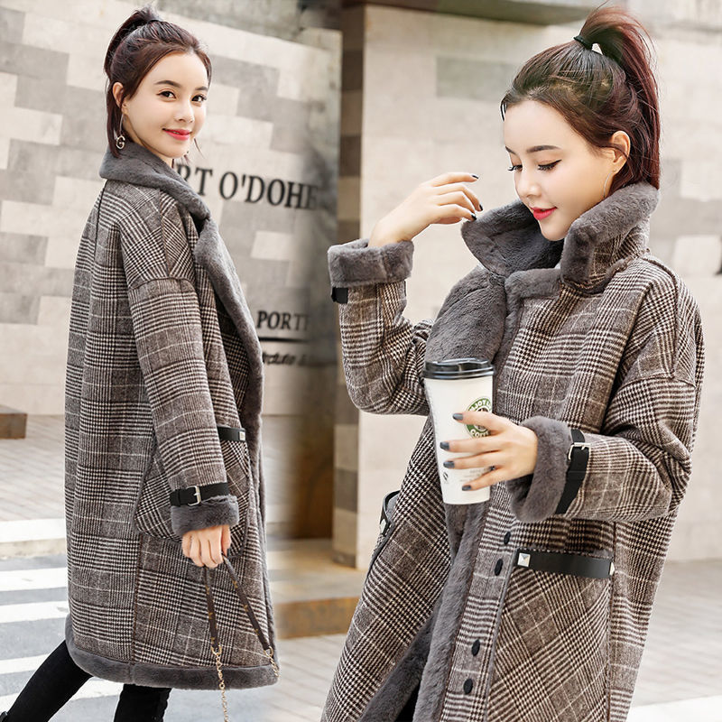 Plaid coat 2020 new fall/winter mid-length faux lamb wool one small woolen outer suit fall clothes for women