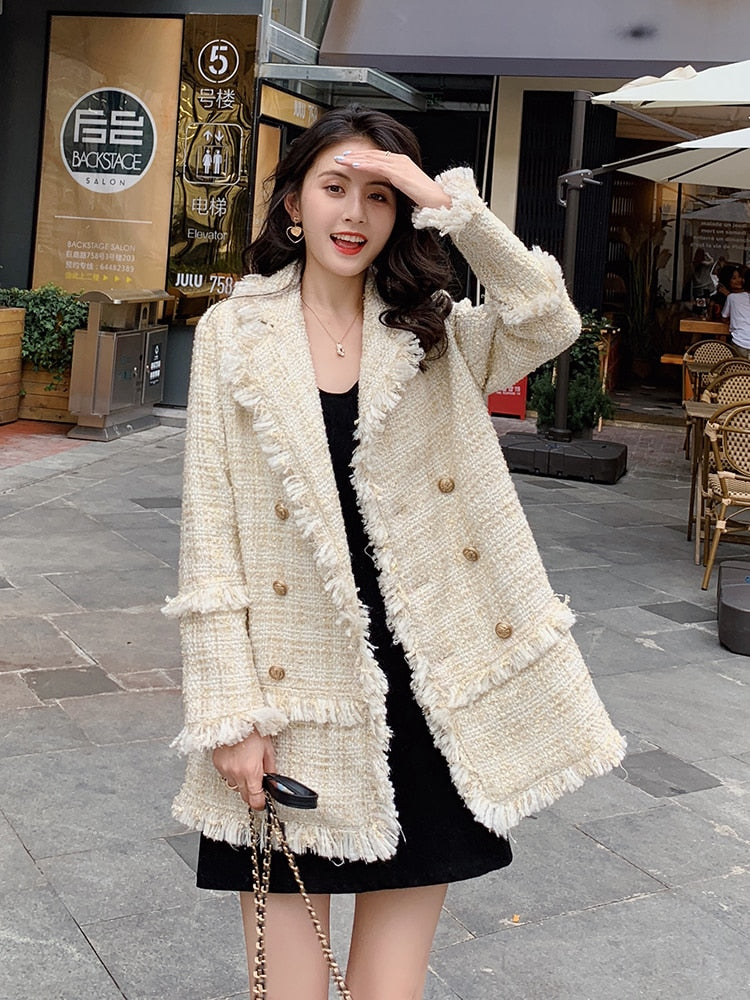 Spring and autumn new Korean style loose small suit female net red tweed small fragrance design sense niche jacket trend