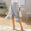 Summer Floral Print Midi Skirts Women High Waist Chiffon Bohemian Skirt Ladies Elegant Lace Up Ruffles Irregular Split Skirt