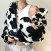 Winter Faux Fur Cows Printing Coats women Long Sleeve Fur Cropped Jacket Woman Casual Gothic Furry Warm streetwear Harajuku 2021