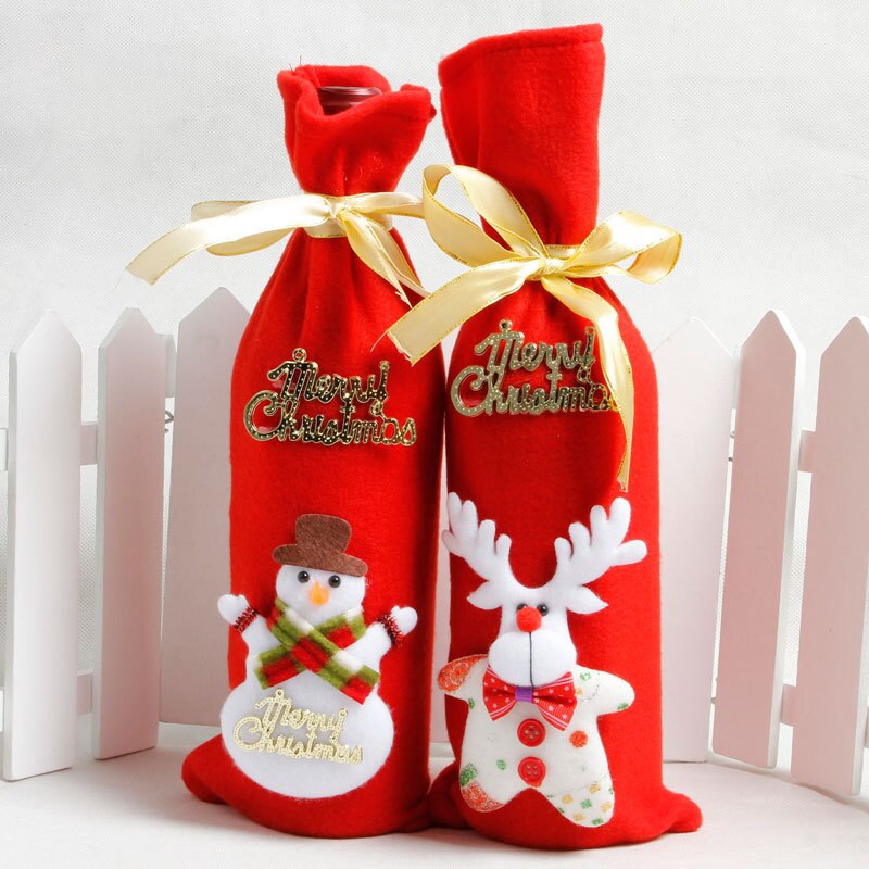 Wine Bottle Decor Set Santa Claus Snowman Deer Bottle Cover Bag Navidad Party Gift Christmas Decoration For Home