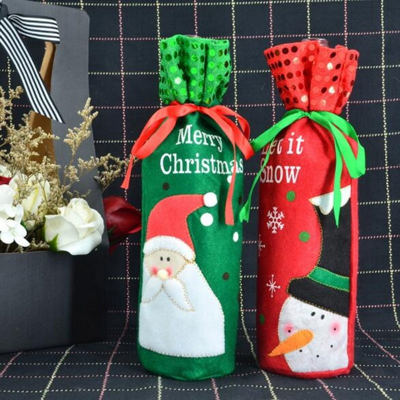 Wine Bottle Decor Set Santa Claus Snowman Deer Bottle Cover Bag Xmas Party Supplies Christmas Decoration For Home