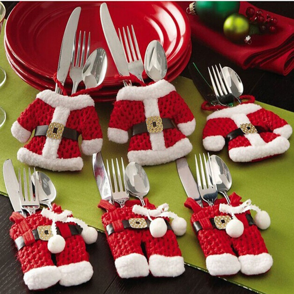 1 Set(2-6pcs) New Year Merry Chirstmas Knife Fork Cutlery Set Skirt Pants Christmas Decoration For Home Dinner Table Decor