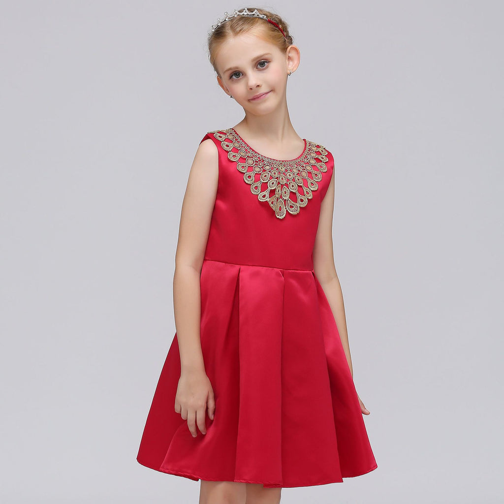 2020 Girls Princess Dress Summer Sleeveless Kids Girl Blue Red Bowknot golden petals Party Dresses  Children Clothing 2-10T
