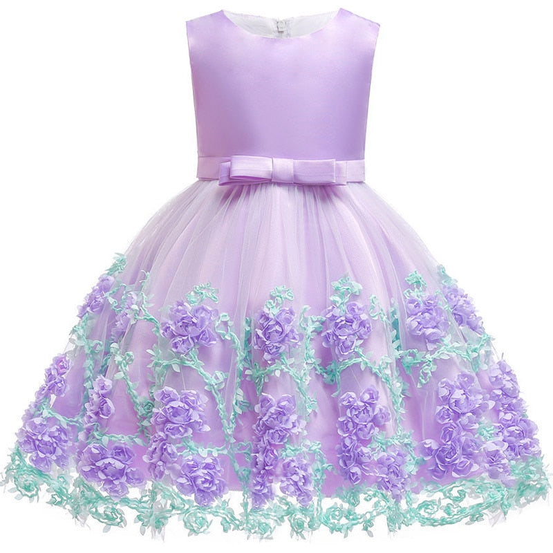 Girls Floral Party Dress - Purple