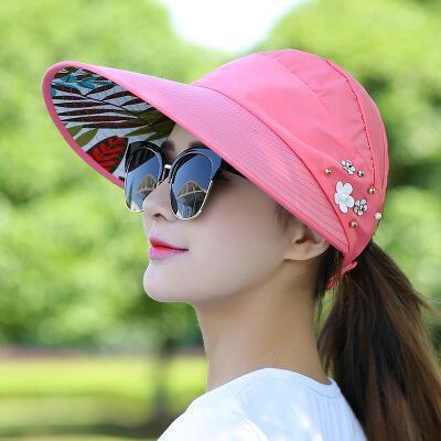 BINGYUANHAOXUAN 2018 Summer Foldable Flower Decoration Solid Color Sun UV Protection Hat Casual Travel Beach Sun Cap For Women